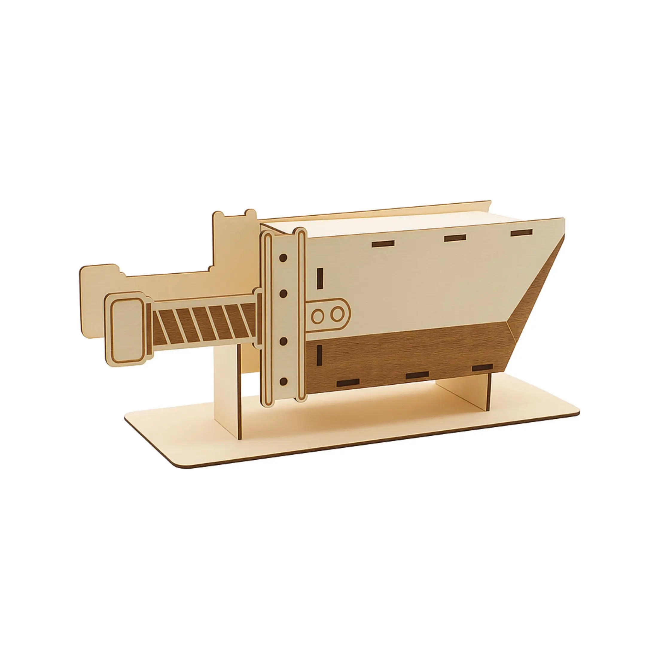 Side view of a laser cut buster sword deck box – wooden TCG storage inspired by Final Fantasy