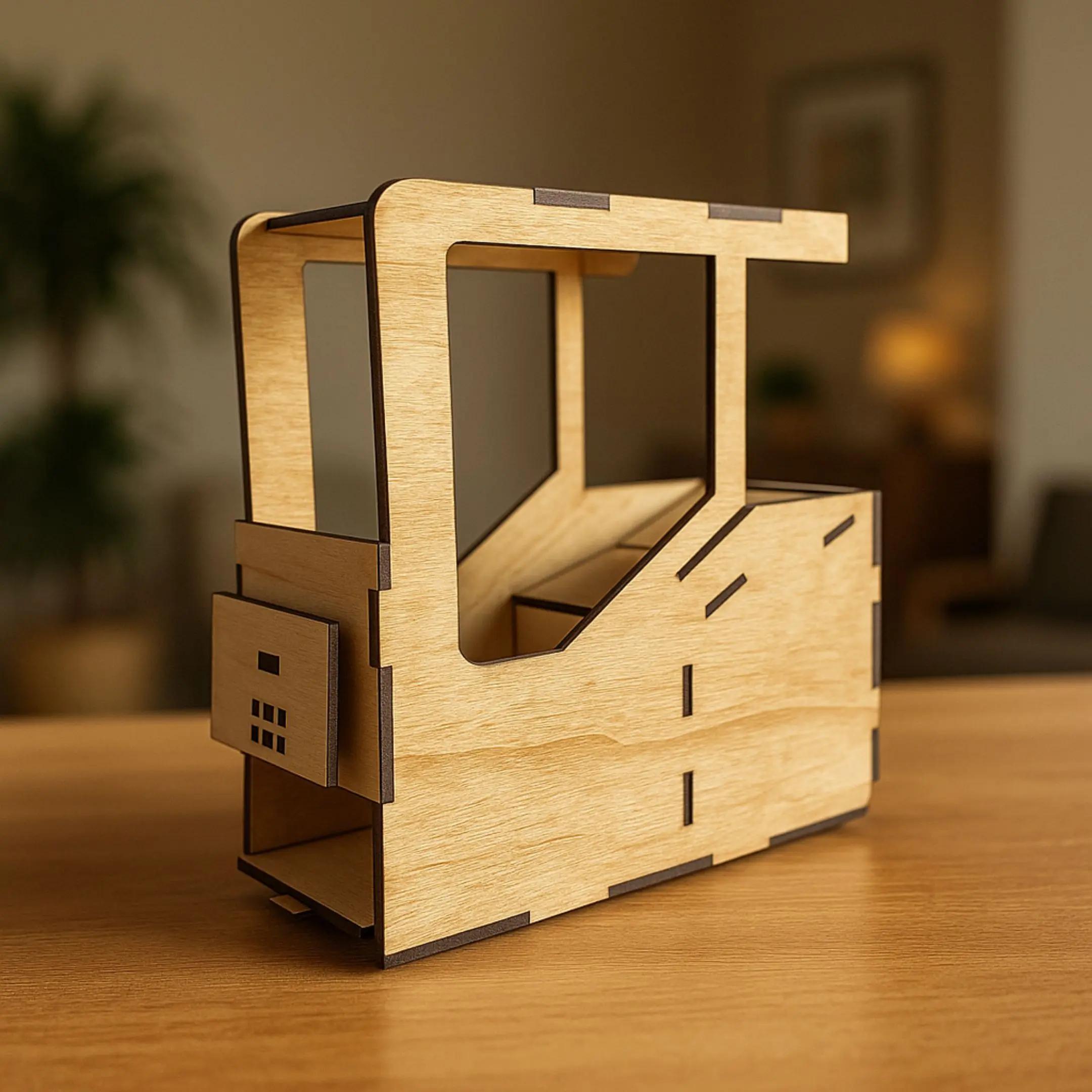 Laser cut wooden trading card scanner assistant – preview of digital SVG design