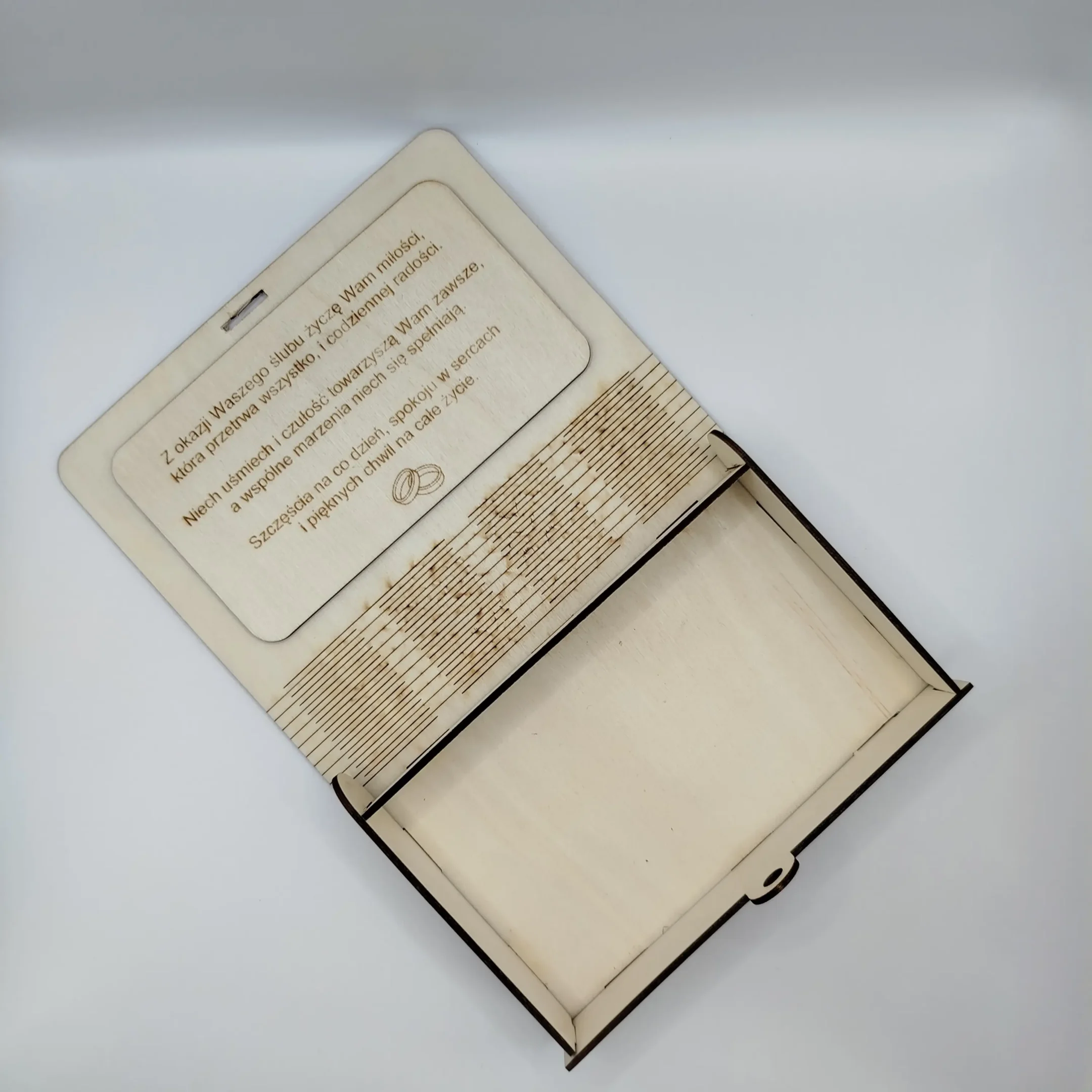 Open laser cut wedding cash box with money slot and greeting card space
