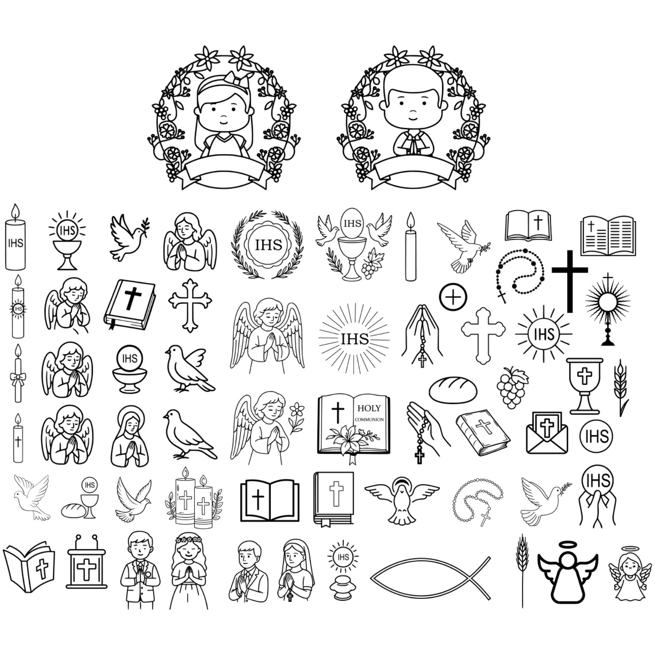Holy Communion Vector Bundle – complete set of 63 black outlines