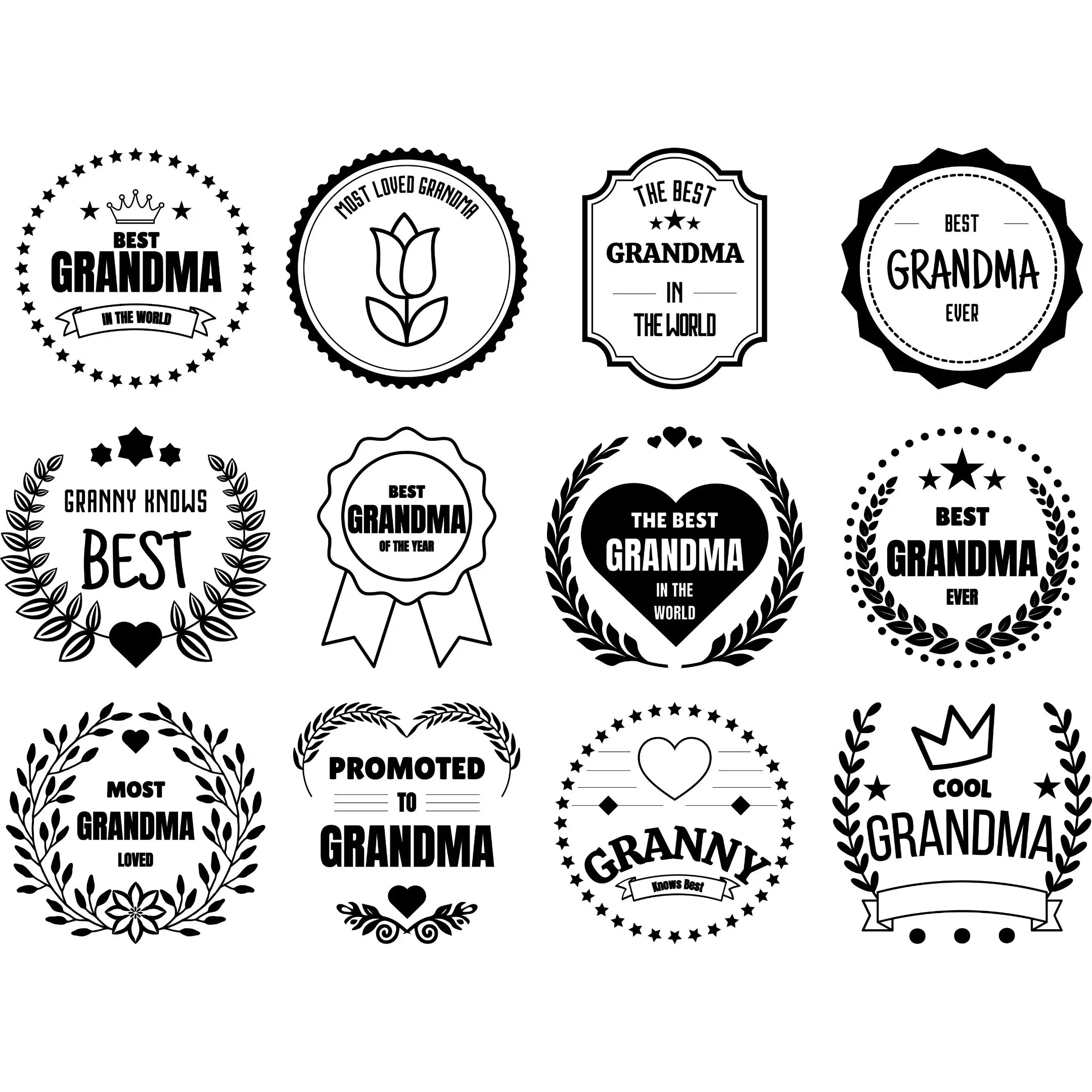 All 12 vector designs from the Best Grandma Vector Bundle shown on a neutral background.