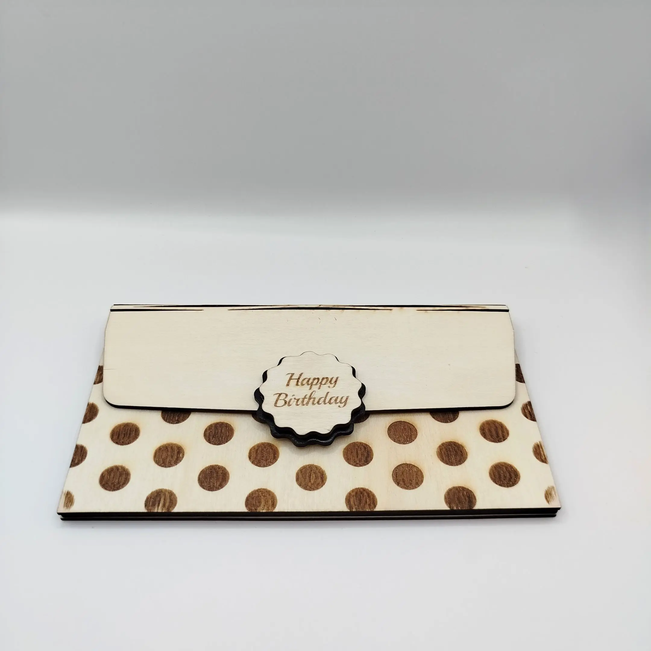 Front view of laser cut birthday money envelope