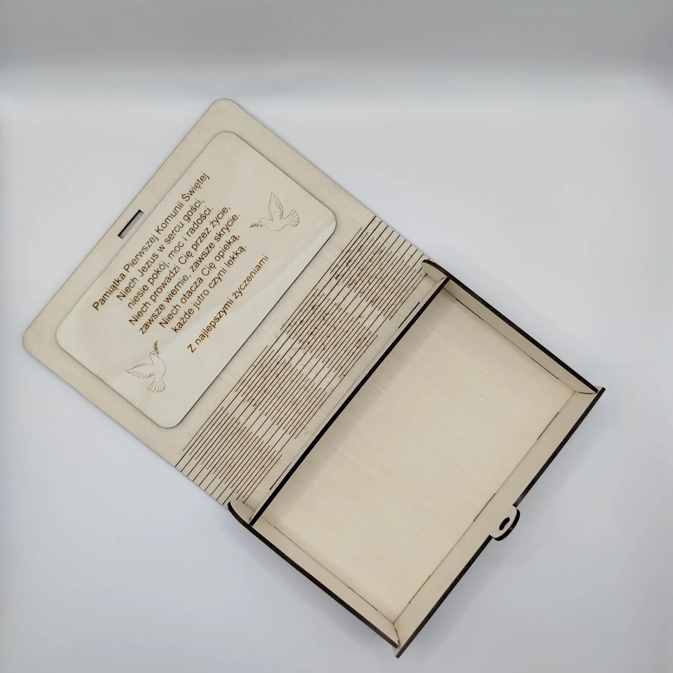 Open Laser Cut Holy Communion Cash Box with money slot and greeting card