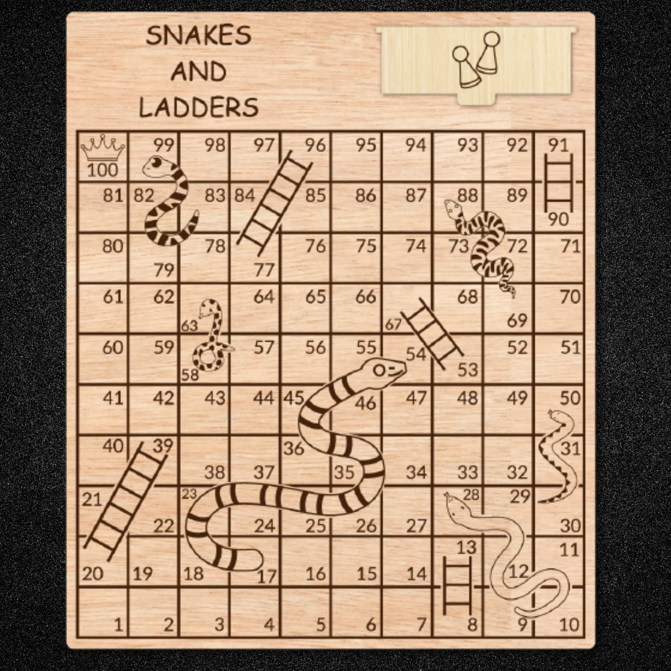 Laser cut Snakes and Ladders wooden board game – product preview