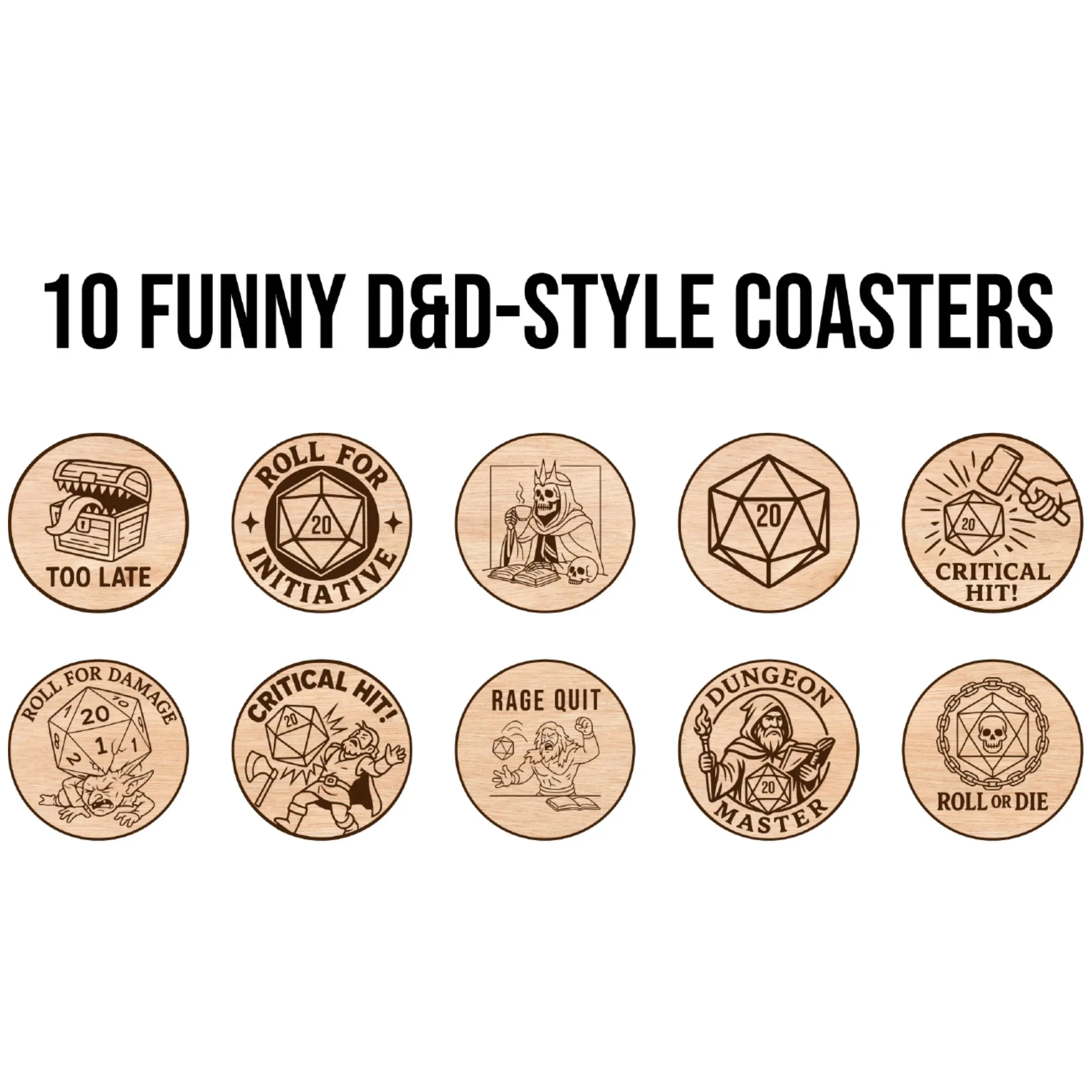 Collection of all fantasy class coasters included in the set.
