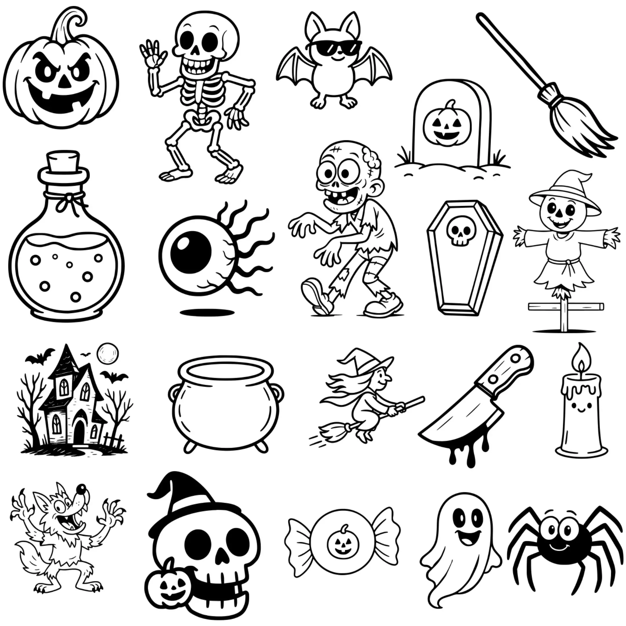 Black outline Halloween vector designs for laser cutting and engraving.