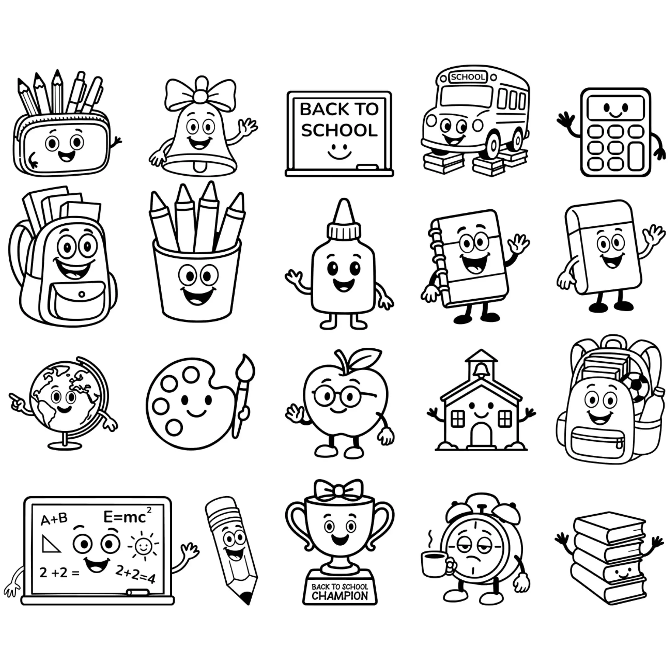 Black outline school vector designs for laser cutting and engraving.